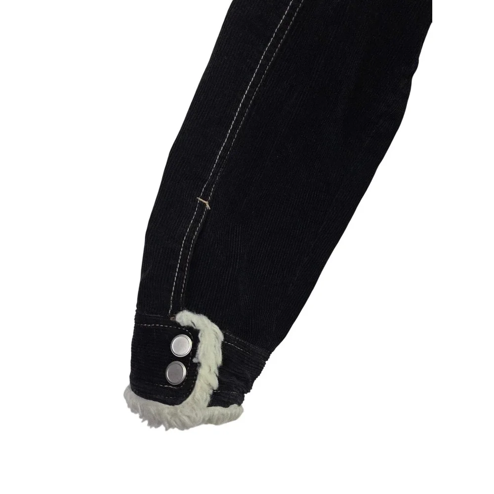 Y2K French Cuff Corduroy Jacket‎ Womens L Black Sherpa Lined Grunge Cozy Fall